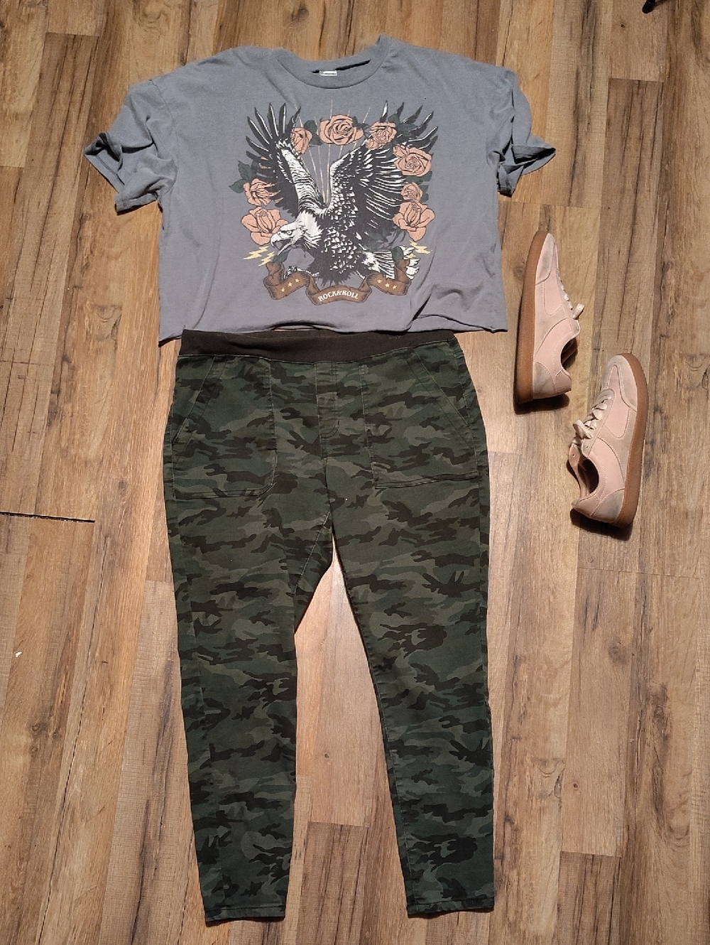 No Boundaries Eagle Rock And Roll Cropped Graphic Tee
